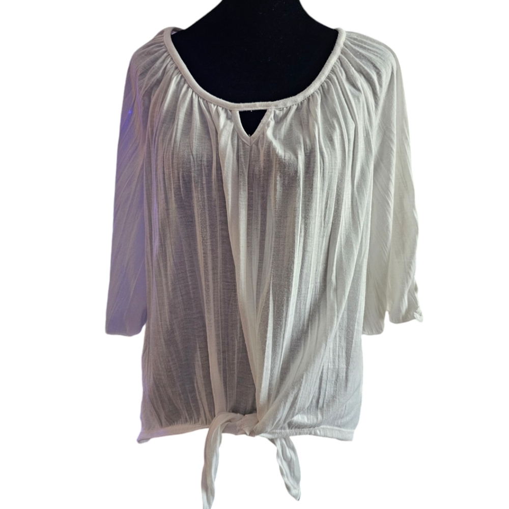 Inspire White Boho Top with Lace and Tie Front Size XL